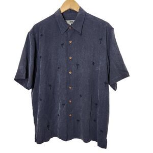 Quik Silver blue silk palm tree shirt medium